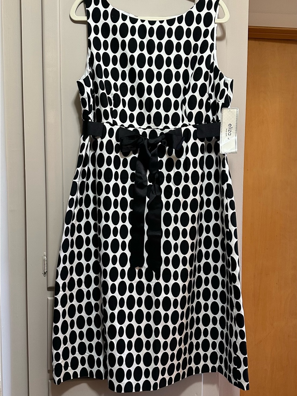 Eliza J Women’s Black and White Polka Dot Dress with Bow
